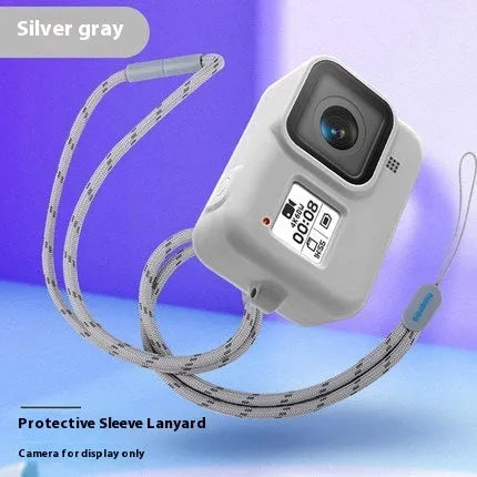 GoPro Hero8 Black silicone protective sleeve and anti-loss carrying strap accessory set in blue.