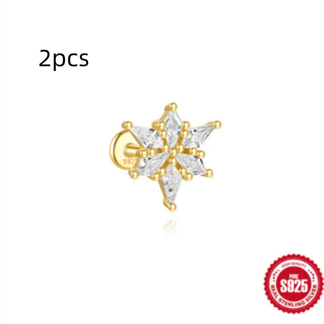 S925 sterling silver water drop earrings with flat spiral puncture design in single gold colour