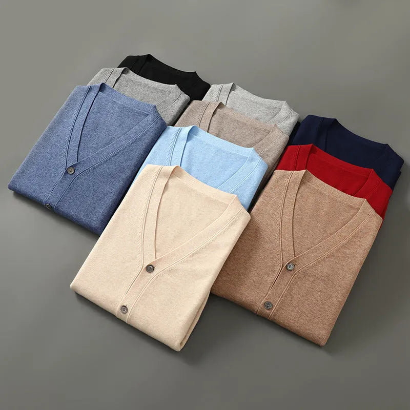 Men's V-neck knitted cardigan coat in Andy velvet fabric with long sleeves