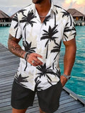 Man wearing a men's Hawaii-themed 3D printed short sleeve suit with matching shorts.