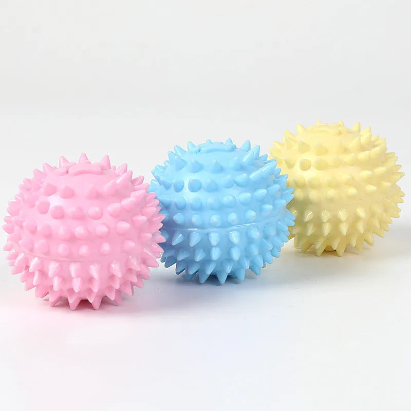 Blue TPR rubber dog chewing ball with footprint texture for dental cleaning, 6cm diameter