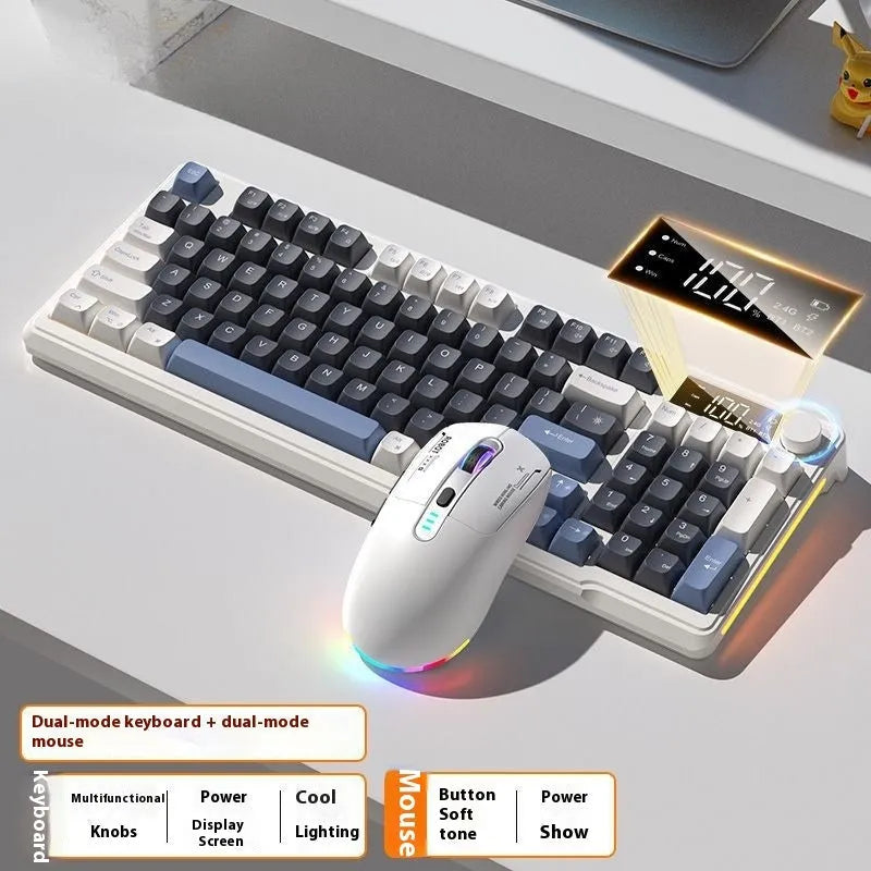 Wireless Bluetooth keyboard and mouse combo in blue white colour with compact design and ball-shaped keycaps