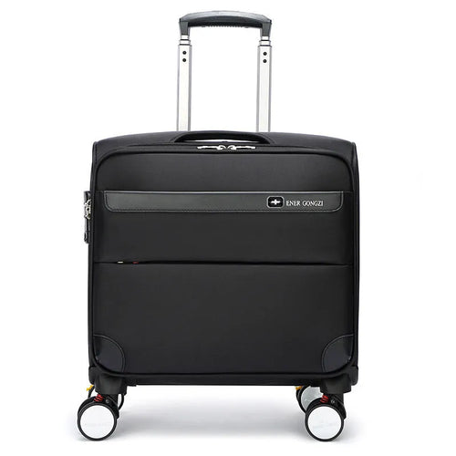 Black 18-inch Oxford cloth boarding suitcase with universal wheels and retractable handle
