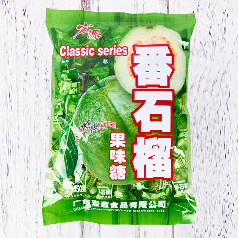 Bag containing separate packs of Plum Sugar, Guava, and Tangerine Peel flavoured hard candies.