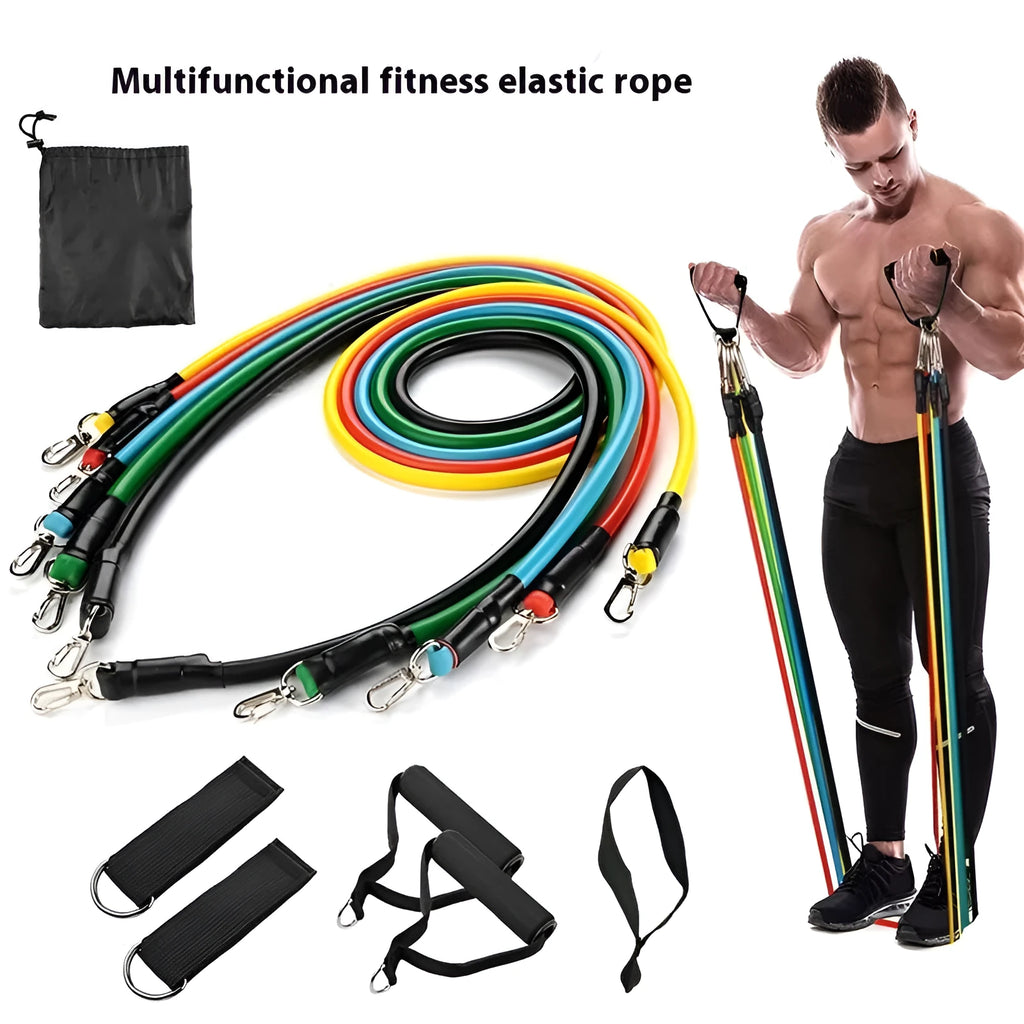 Door sports 11-piece pulling rope set with ABS construction and hook options for home fitness training
