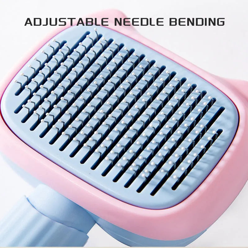 Red double-sided pet deshedding brush with dematting comb on a white background.
