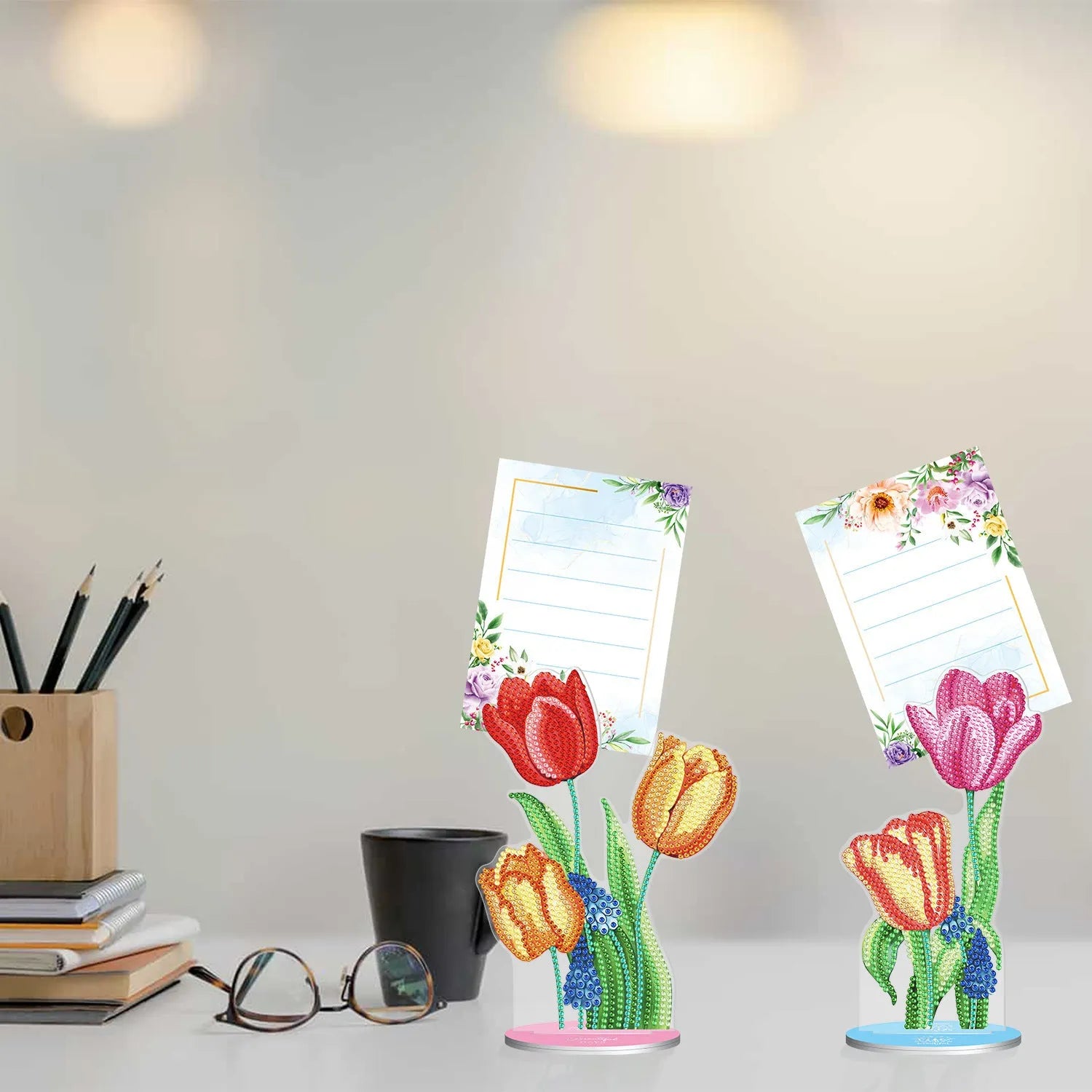 Handmade diamond painting desktop decoration with note clip, American style frameless design