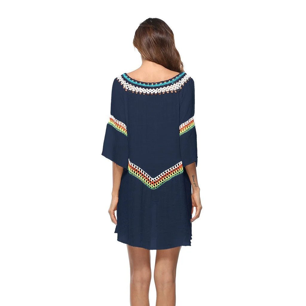 Women's crocheted ethnic style sun protection clothing for beach and swimming