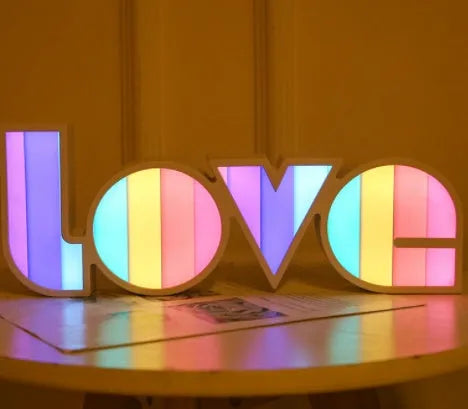 LED LOVE Light decorative lamp with colourful rainbow style lampshade