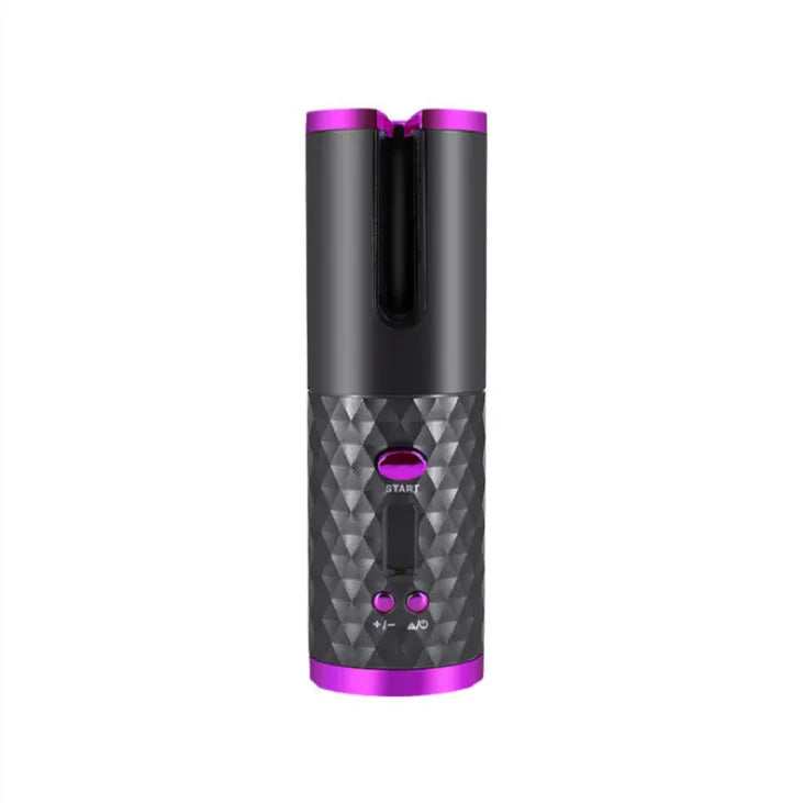 White portable mini curling iron with USB charging port and adjustable temperature dial.