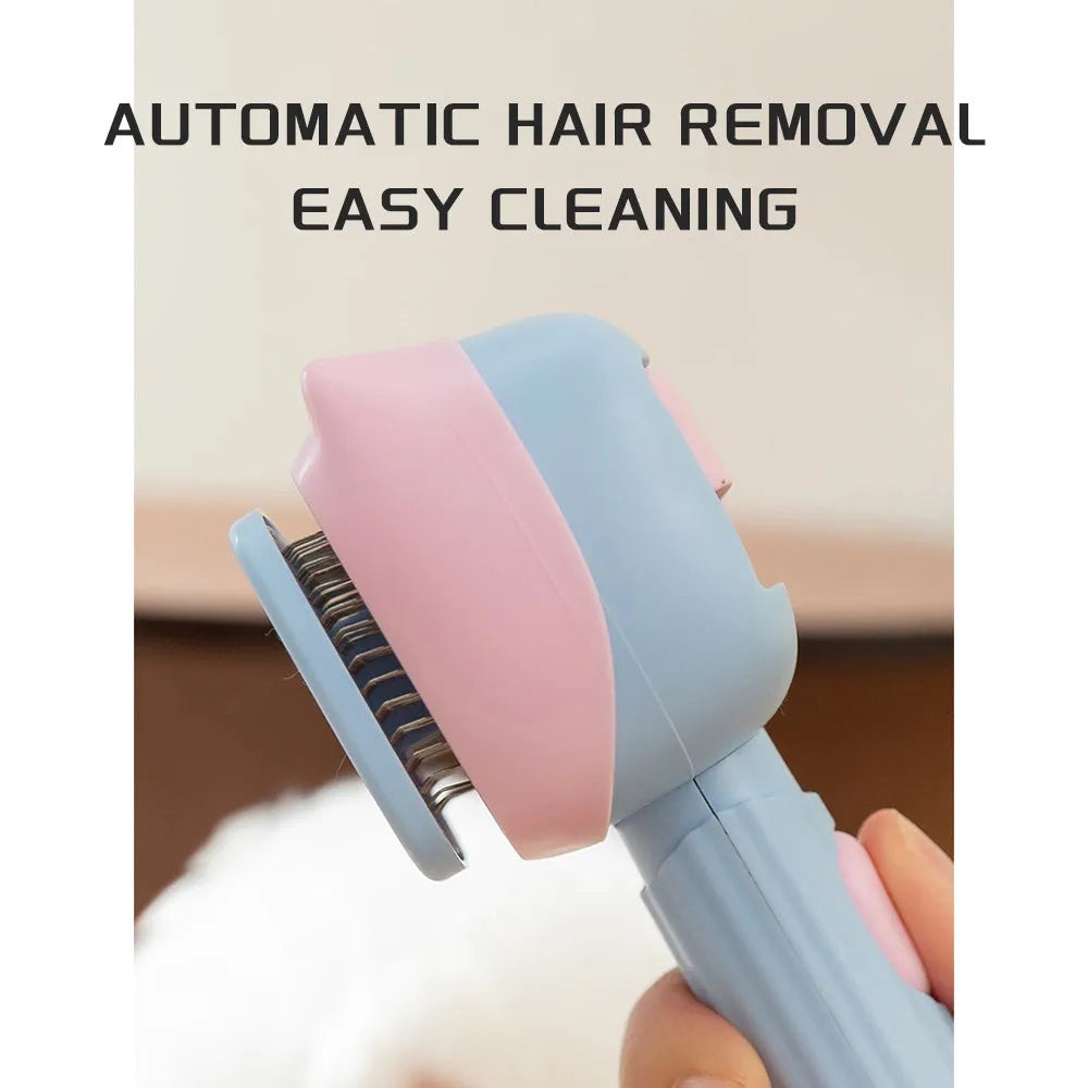 Red double-sided pet deshedding brush with dematting comb on a white background.