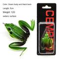 Bionic frog and snake head fishing lure with black thunder frog legs on a double hook