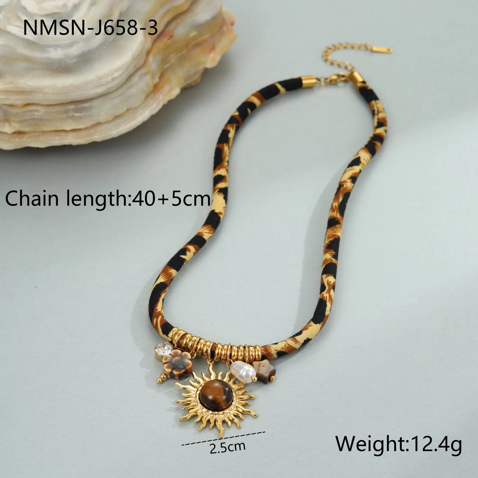 Geometric leopard pendant stainless steel necklace with gold electroplating on regular chain