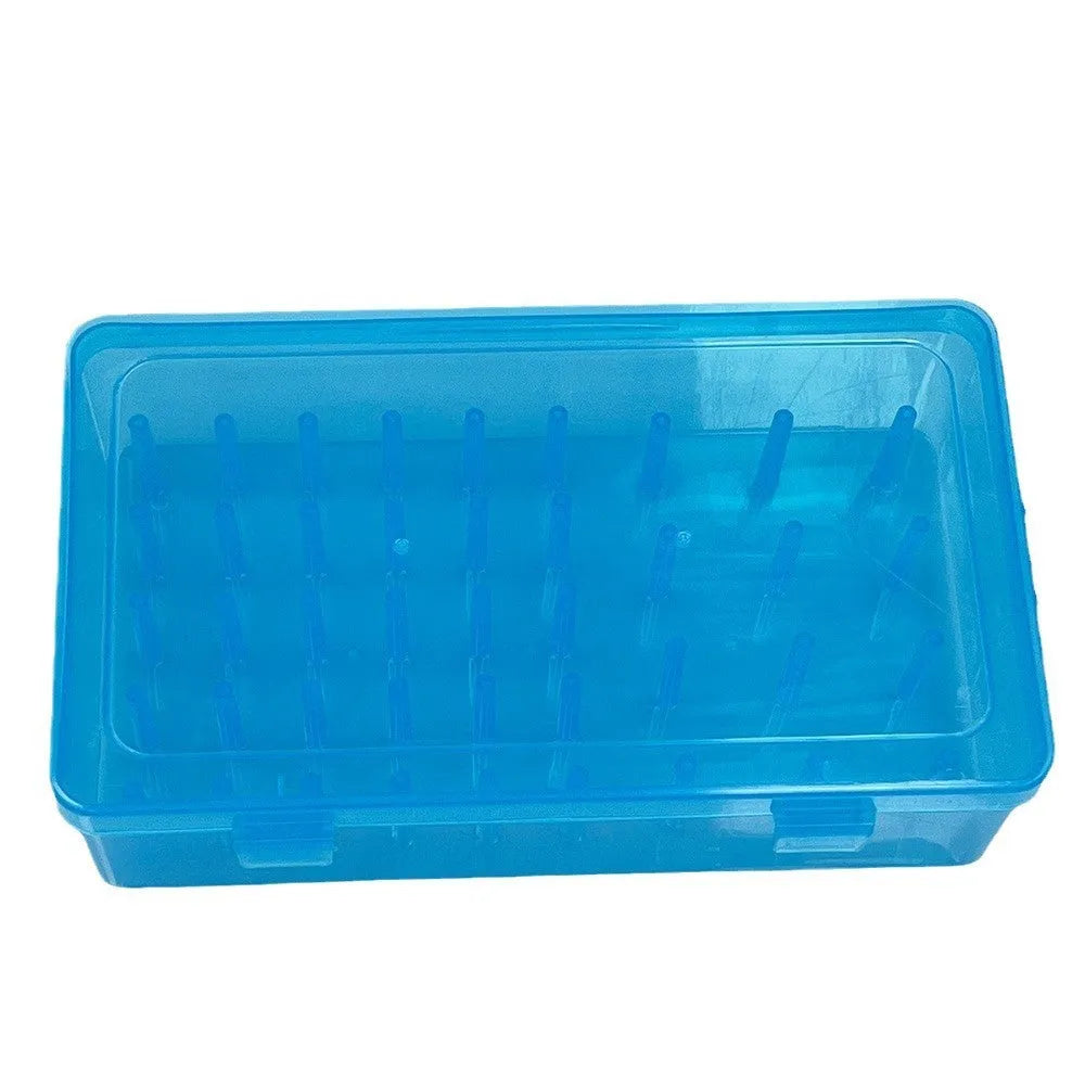 Plastic embroidery storage box with 42 compartments in transparent, pink, or blue colour options