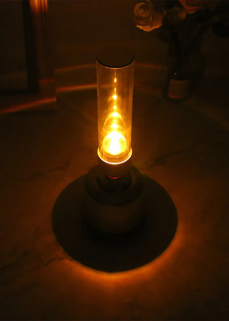 White silver candlelight Bluetooth speaker with night light in cylindrical design