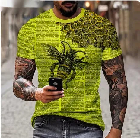 Men's grey T-shirt with a large, fierce 3D lion head print on the chest.