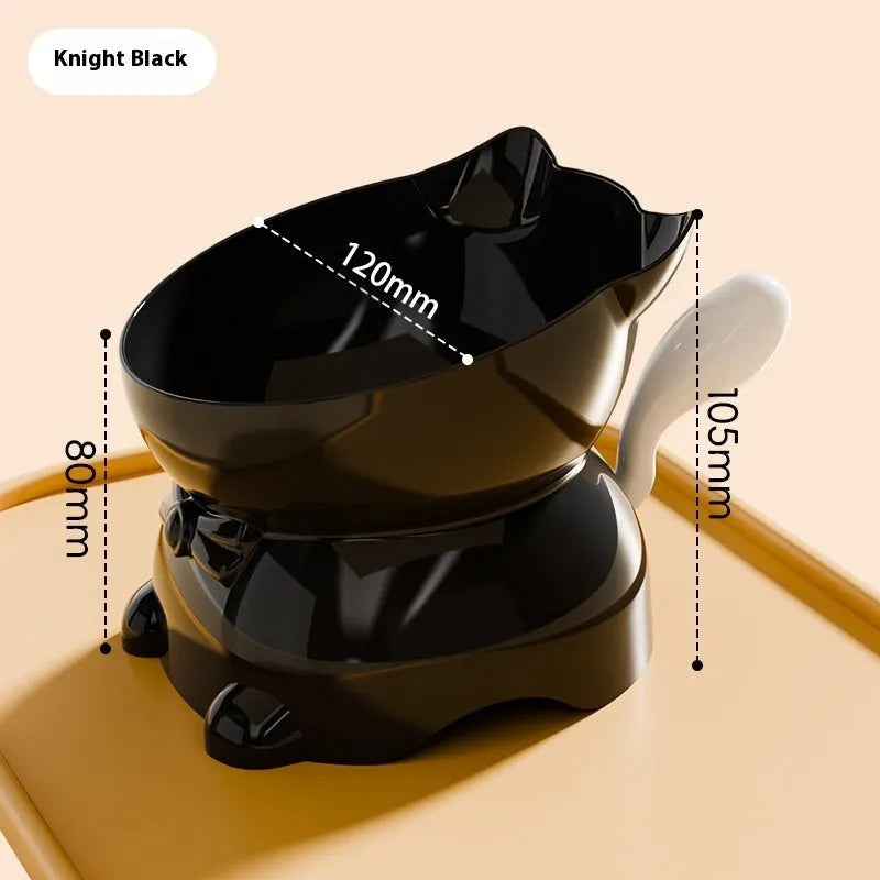 Stainless steel oblique anti-fall cat bowl in choice of colours on a non-slip base.