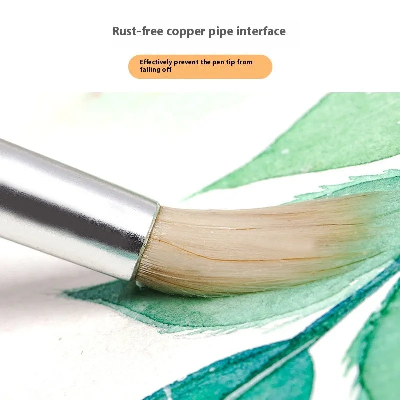 Set of six wooden-handle artistic brushes with wool points for detail drawing and painting