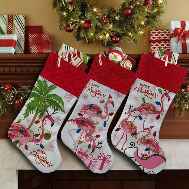 Cloth Christmas stocking measuring 46cm by 28cm in American decorative style