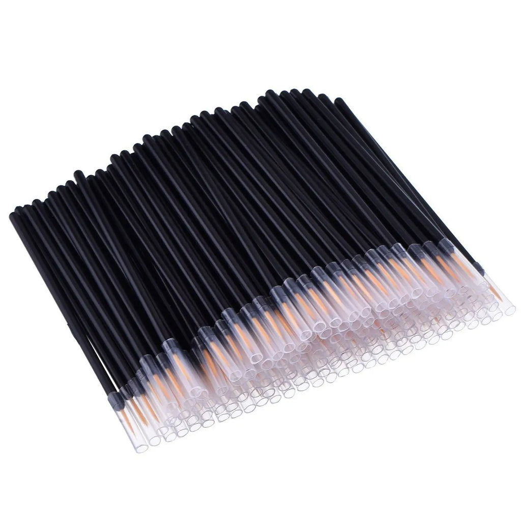 100 disposable ultra-fine point eyeliner brushes with protective plastic sleeves for precise makeup application