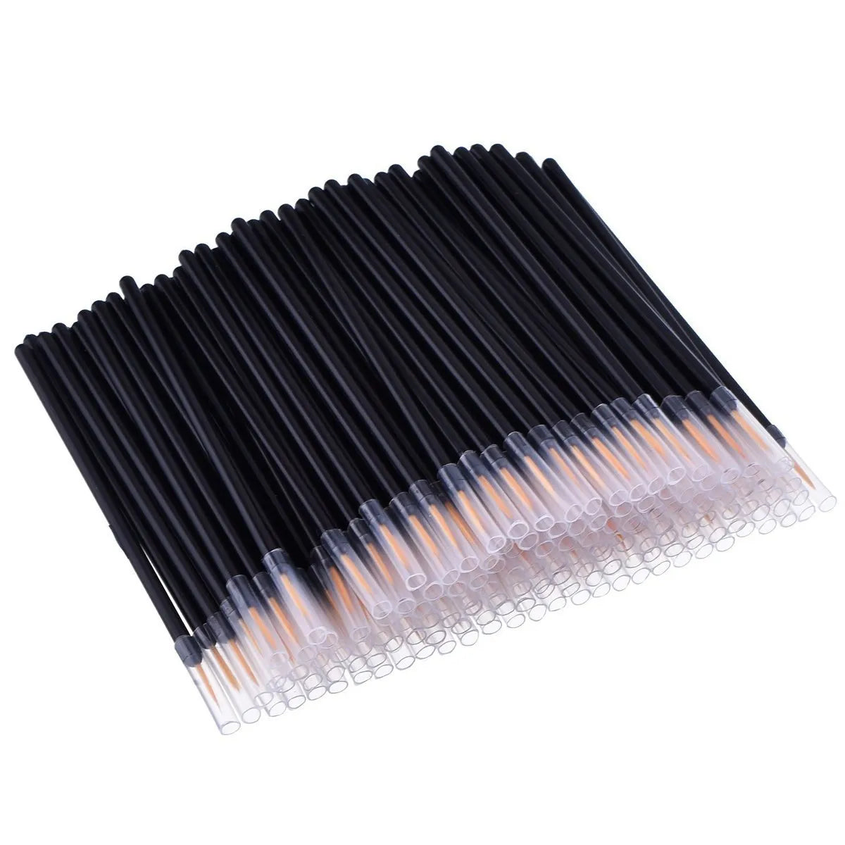 100 disposable ultra-fine point eyeliner brushes with protective plastic sleeves for precise makeup application