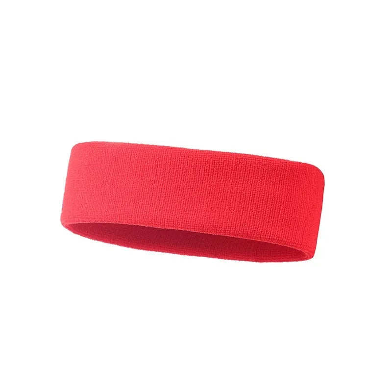 Widening elastic sports sweat headband in solid colour made from polyester spandex.