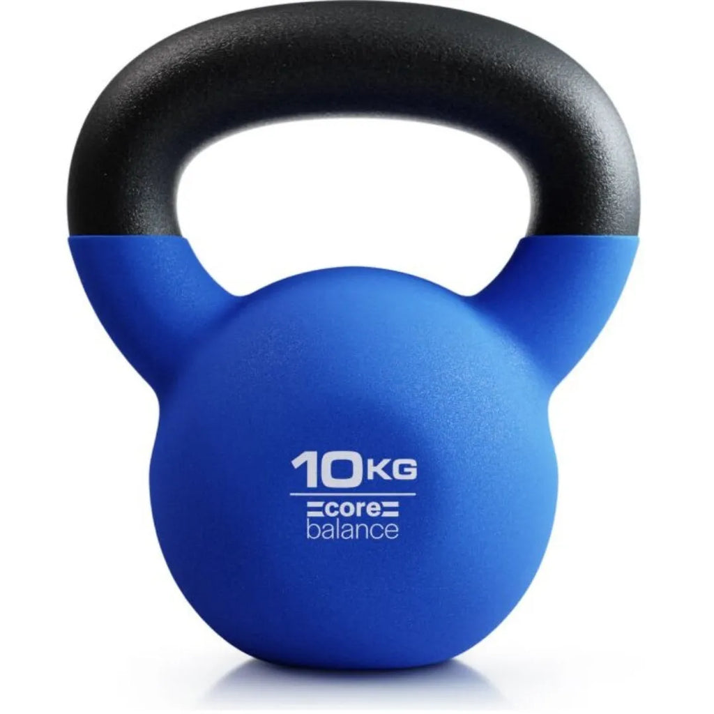 Blue cast iron teapot-shaped dumbbell weighing 10kg on a plain background.
