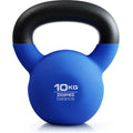 Blue cast iron teapot-shaped dumbbell weighing 10kg on a plain background.