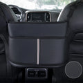 Black leather car seat storage bag with sports carbon fibre pattern measuring 38×24×15cm