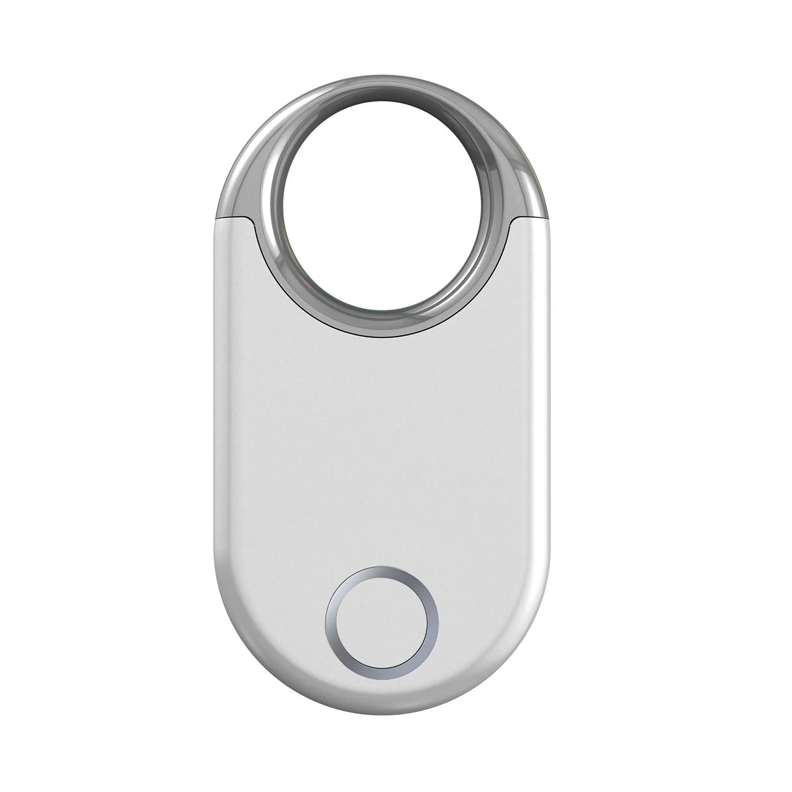 Small black and white GPS anti-lost tracking device for pets and children on a white background.