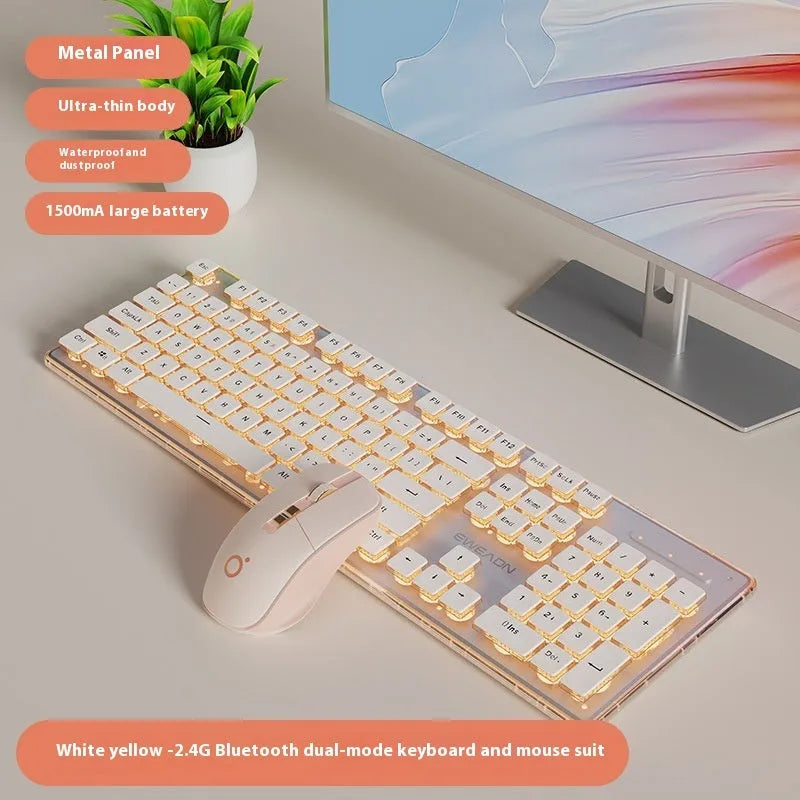 Prewalker V3 mute mechanical feeling keyboard and mouse set in retro green colour on a desk.