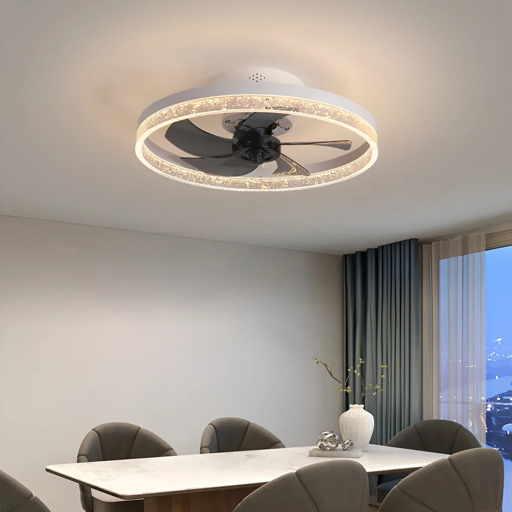 Nordic design remote control ceiling fan lamp with light, 50cm diameter in coffee gold finish.