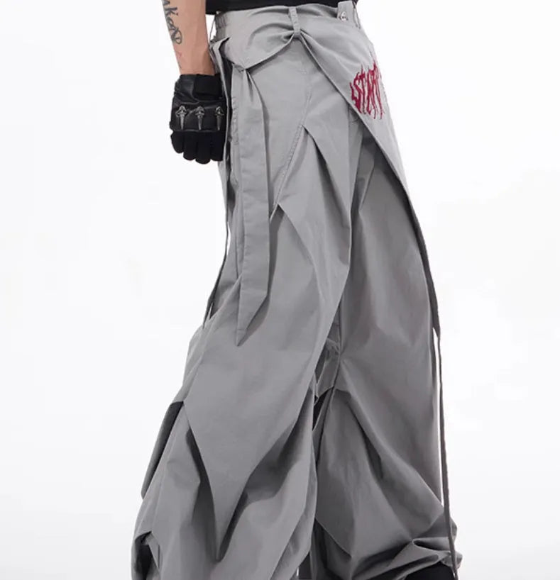 Korean style wide-leg pants for boys in black and grey solid colours