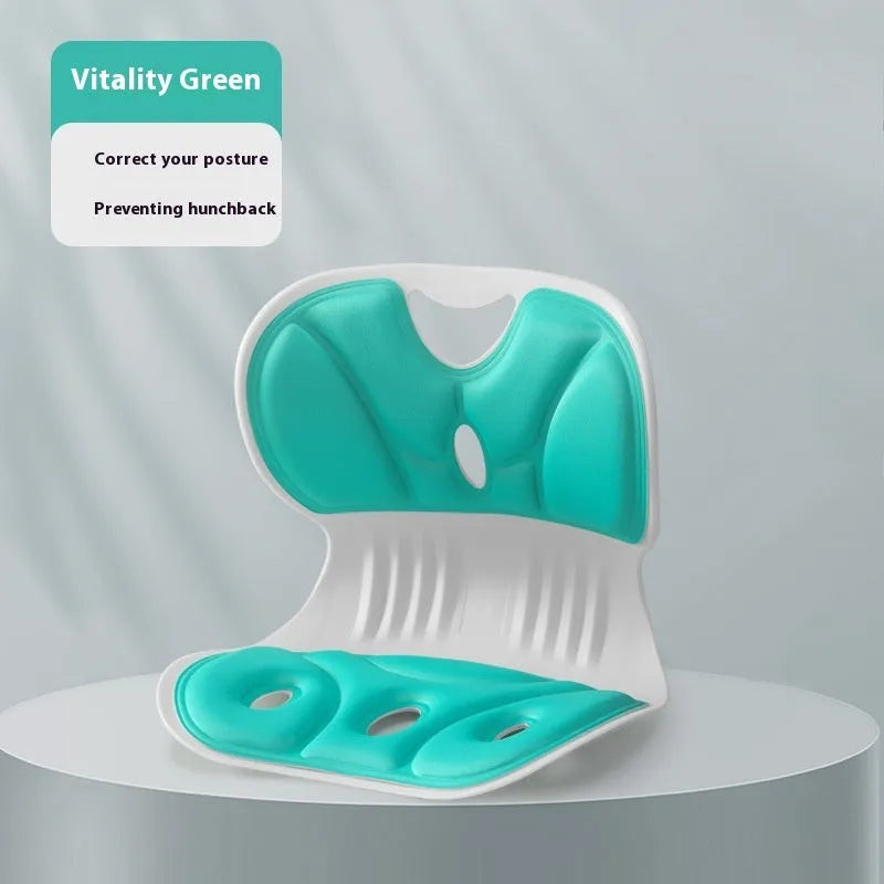 Memory foam seat cushion in grey with optional waist pillow fixing band for chair backrest support