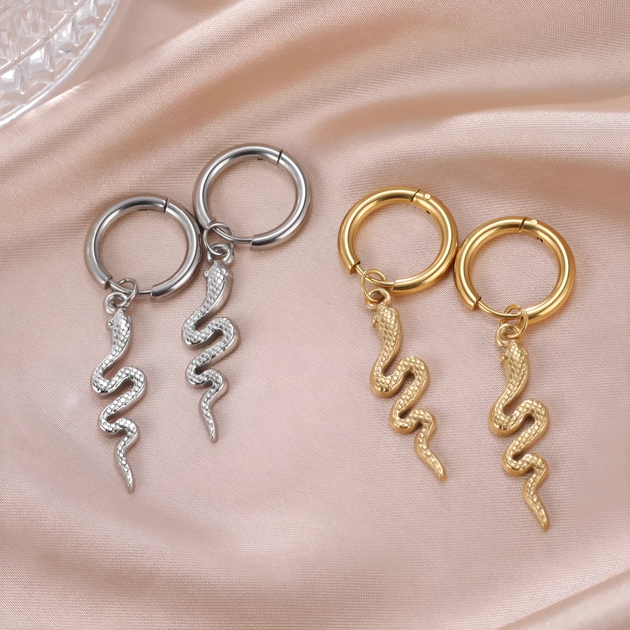 Gold plated stainless steel snake clip-on vintage earrings