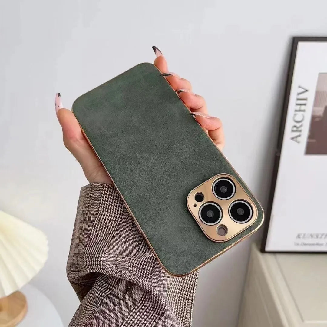 Leather texture TPU phone case for iPhone in grey, black, blue, and grey-green colours