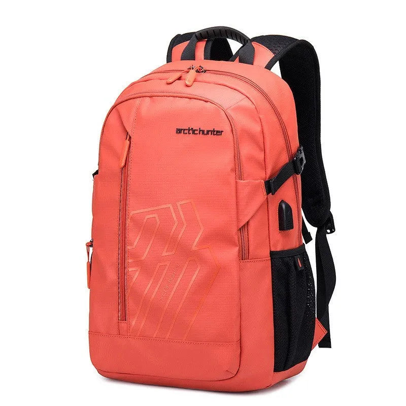 Casual plaid polyester computer backpack with curved shoulder strap in 18-inch size