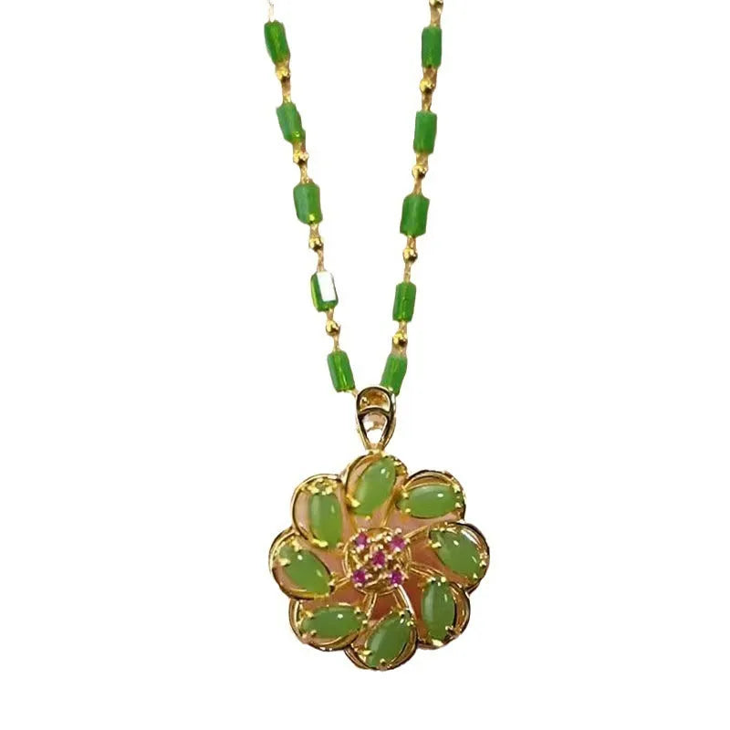 Lucky flower pendant necklace electroplated heart shape round oval octagonal design unisex adjustable chain 41-50cm
