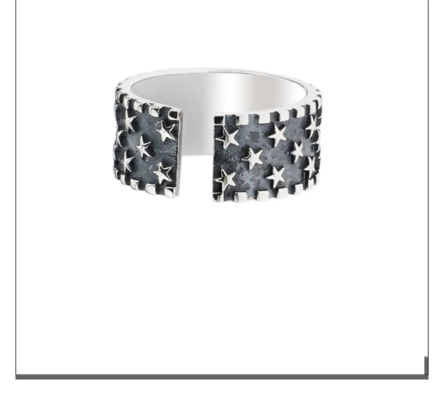 Pure silver multi five-pointed star ring with adjustable opening on a finger