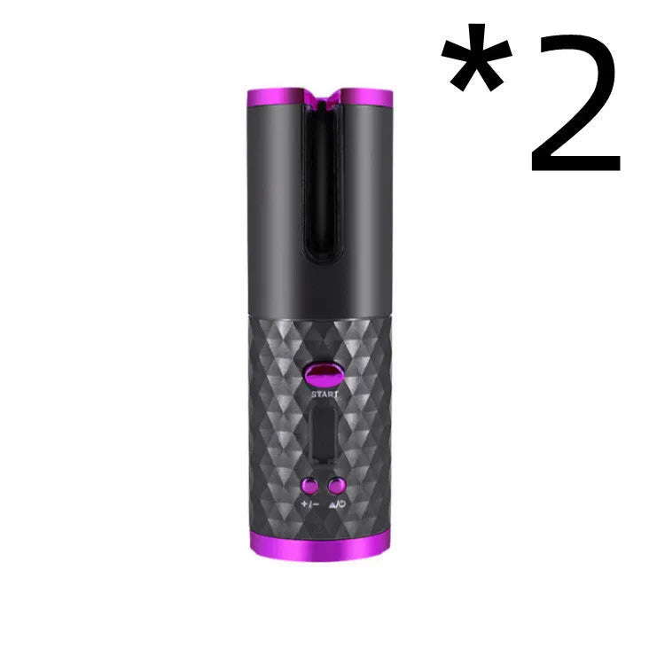 White portable mini curling iron with USB charging port and adjustable temperature dial.