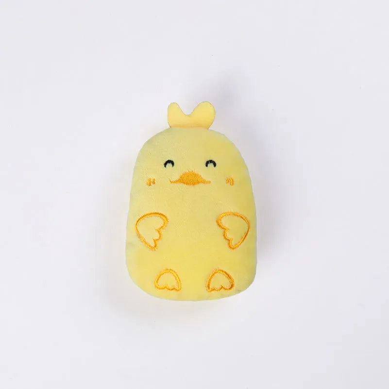 Small plush cat chew toy with catnip and vocal sound feature in assorted colours