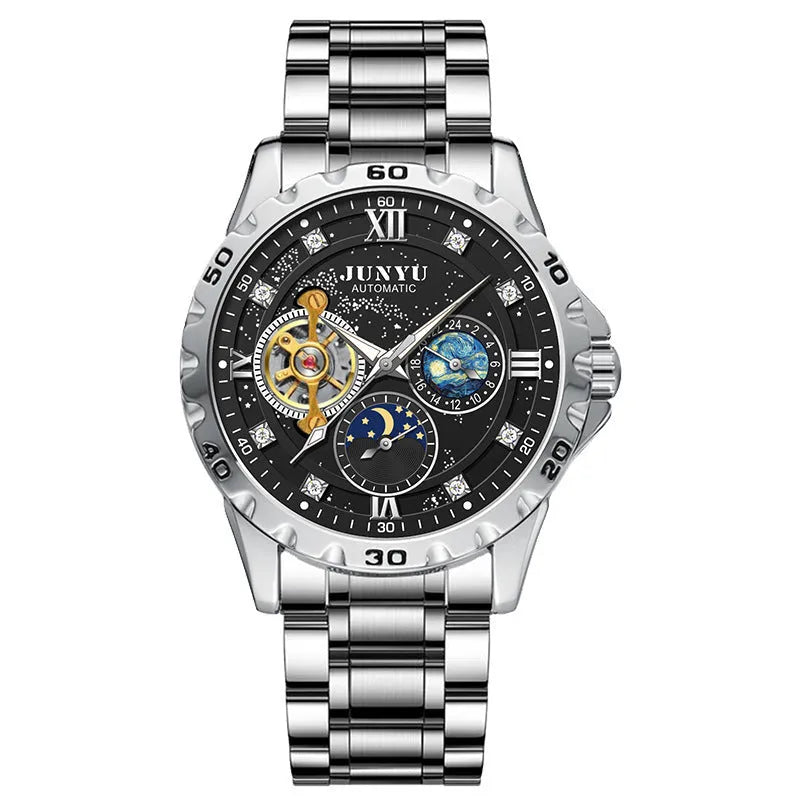 Automatic mechanical watch with waterproof features and luminous elements on wrist