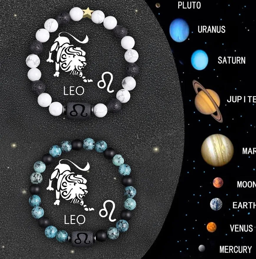 Set of two natural stone beaded bracelets for zodiac signs.