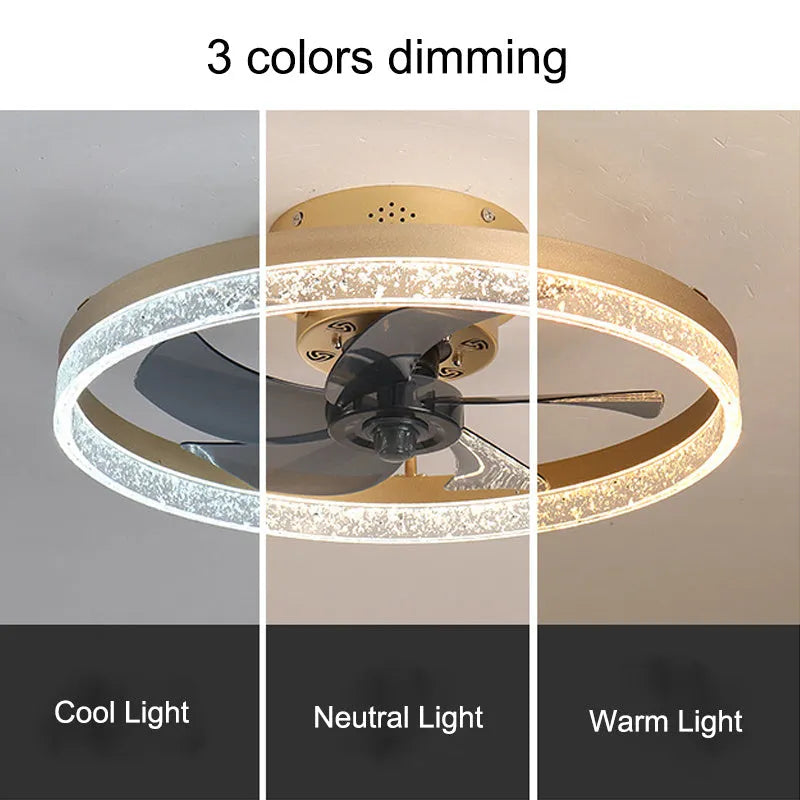 Nordic design remote control ceiling fan lamp with light, 50cm diameter in coffee gold finish.