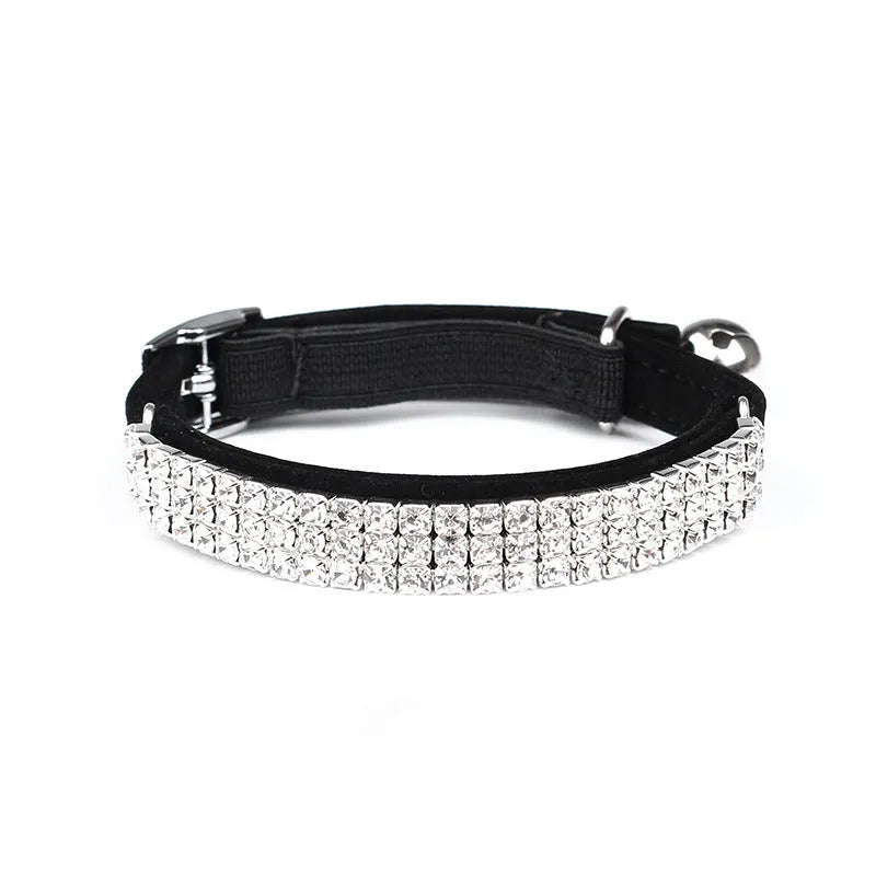 Adjustable suede cat collar with rhinestones in red, blue, purple, black, pink colours.