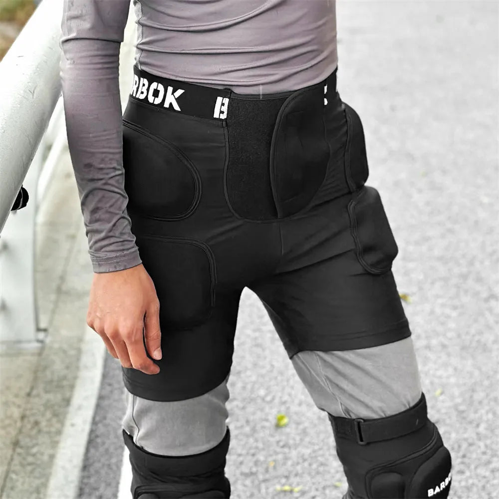 Black spandex hip protection pants with NBR foam padding for roller skating and skateboarding safety