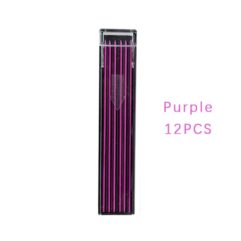 Box of 12 colourful mechanical pencil refill leads for 0.5mm pencils in black blue green orange purple red white yellow
