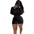 Women's off-the-shoulder two-piece set with sunken stripe pattern in solid colour with long sleeves and shorts
