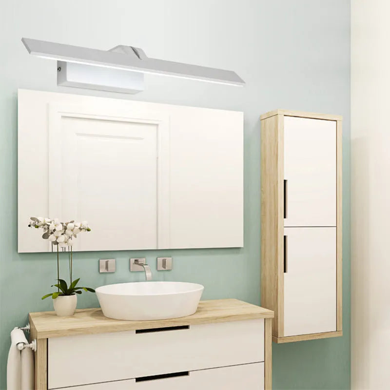 White wall-mounted LED bathroom makeup mirror with tri-colour dimmable lighting in three size options.