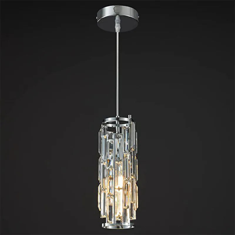 Single head LED crystal droplight in industrial style with metallic finish